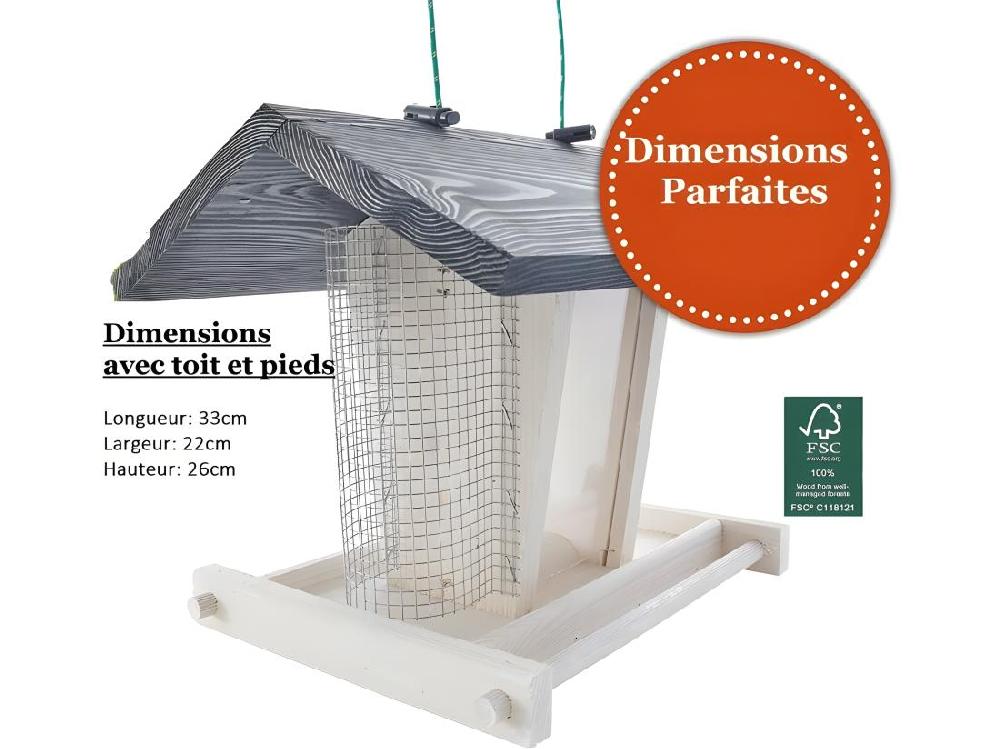 Vente Unique Mangeoire Oiseaux Extérieur à Suspendre Pour Oiseaux Sauvages Pour Jardin Balcon Distributeur De Graines«324 Cabane Gris Blanc»