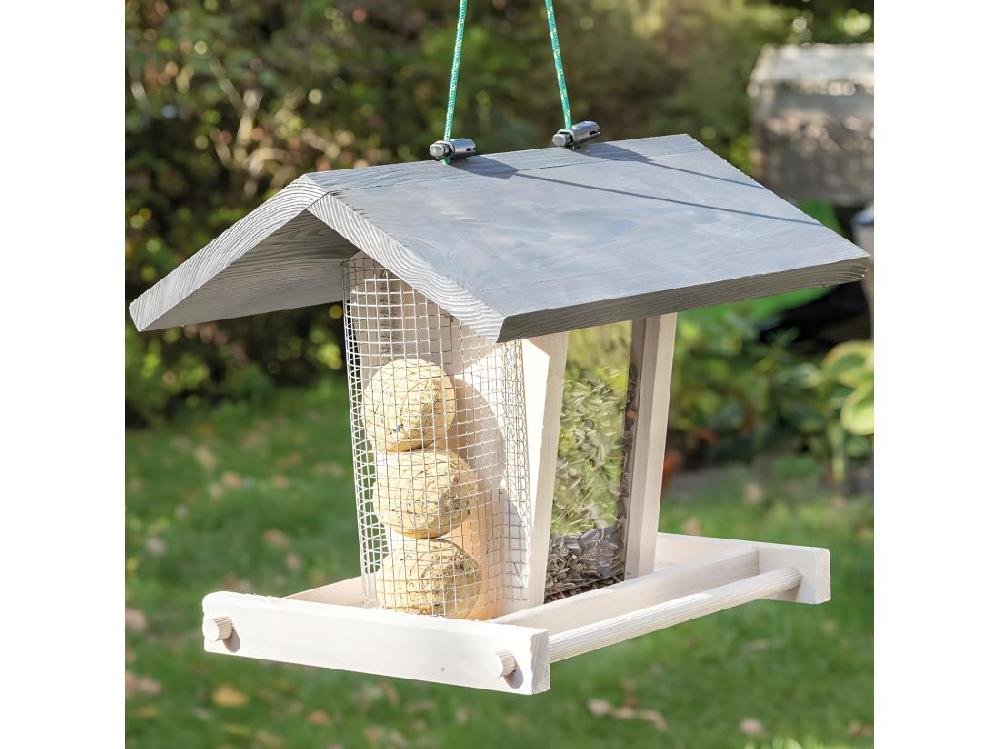 vente unique Mangeoire oiseaux extérieur à suspendre pour oiseaux sauvages pour jardin balcon Distributeur de graines«324 Cabane Gris Blanc»