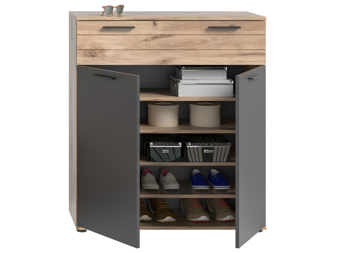 Vente Unique Mason Meuble à Chaussures 2 Portes 1 Tiroir Chêne Décor