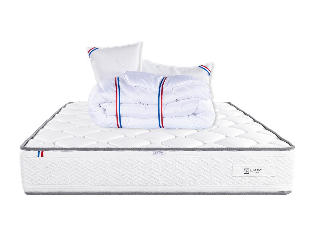 Vente Unique Matelas 140x200 Cm Iris 20 Cm Mémoire De Forme Ferme + 2 Oreillers + Couette