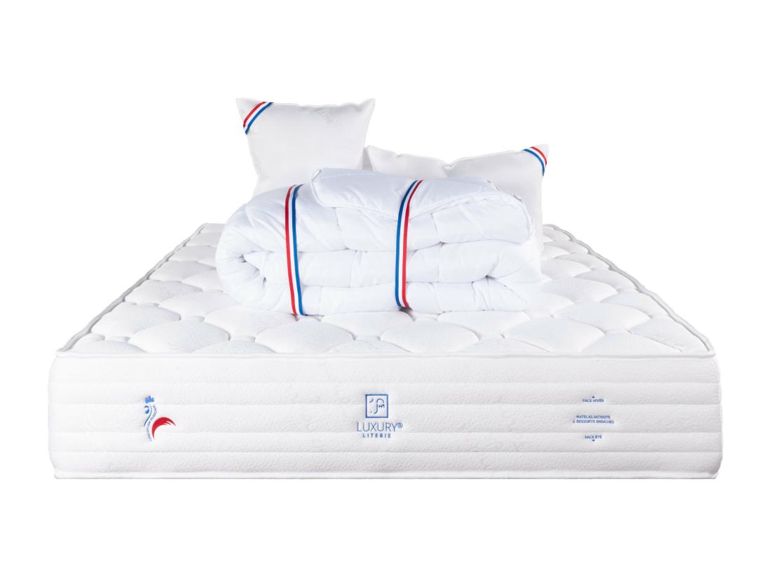 Vente Unique Matelas 140x200 Cm Patriote Mousse 27cm Soutien Ferme + 2 Oreillers + Couettes