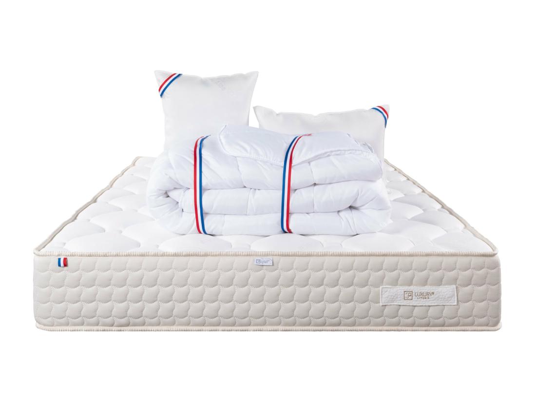 Vente Unique Matelas 140x200 Cm Sublime 20 Cm Mémoire De Forme Ferme + 2 Oreillers + Couette