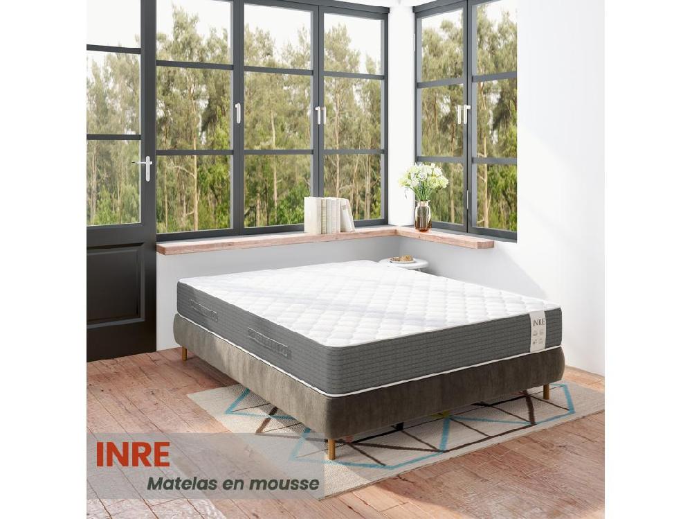 Vente Unique Matelas 160x200 Cm INRE - 25 Cm Réversible Mémoire De Forme 7 Zones Ergonomiques Soutien Ferme Tissu Respirant Et Durable