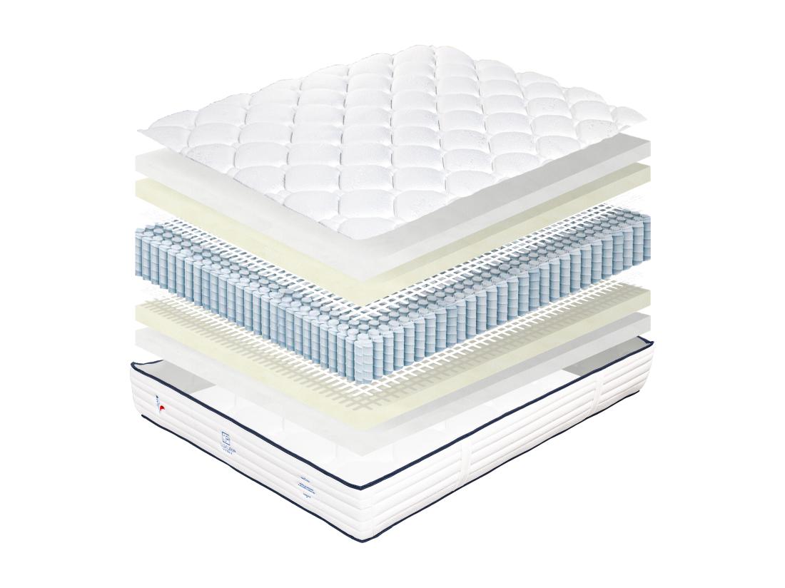 Vente Unique Matelas 160x200 Cm Patriote 27cm Ressorts Ensachés Soutien Ferme + 2 Oreillers