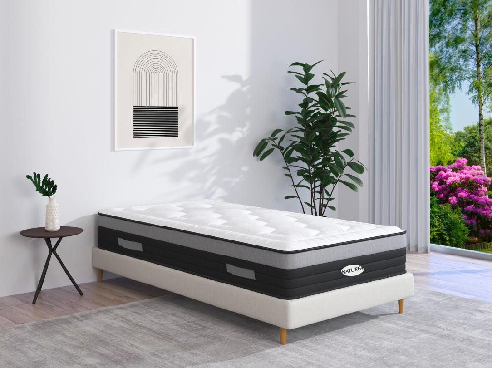 vente unique Matelas 90 x 200 cm hybride ressorts ensachés 7 zones et mémoire de forme ép.25cm - AMARANTE de NATUREA