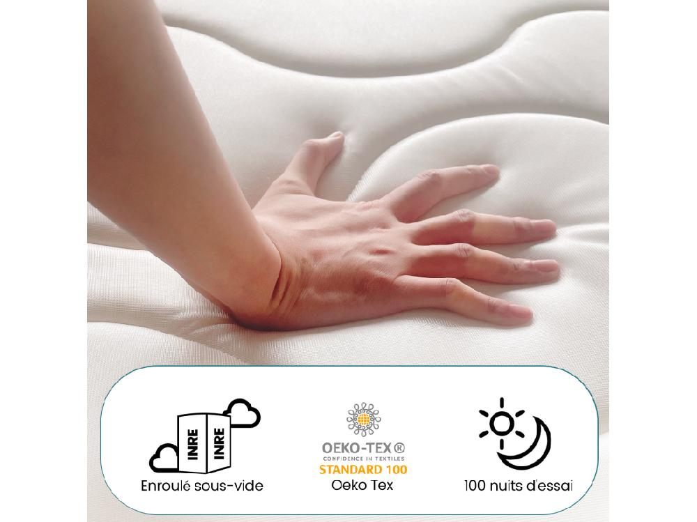 Vente Unique Matelas 90x190 Cm - INRE Ressorts Ensachés Solide Et Confortable Certifié Oeko-tex épaisseur 22cm 7 Zones Différenciées