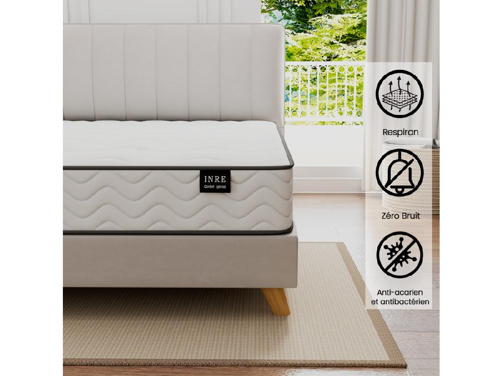 Vente Unique Matelas 90x190 Cm - INRE Ressorts Ensachés Solide Et Confortable Certifié Oeko-tex épaisseur 22cm 7 Zones Différenciées