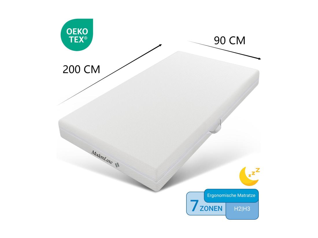 Vente Unique Matelas 90x200 Cm Mousse ép.20cm - Dureté H3&H2 - En Fibres Lavable - Blanc