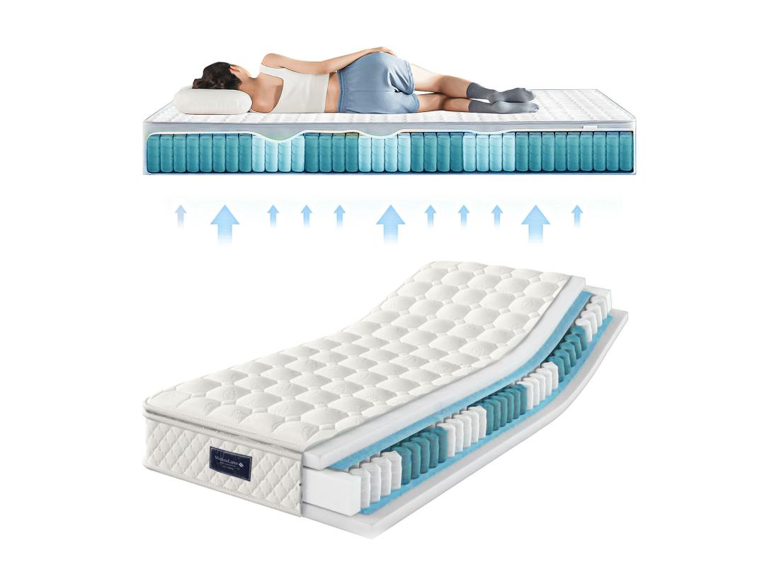 vente unique Matelas à ressorts 90x200 cm mousse ép.25 cm - dureté H3 - housse matelassée en microfibre - Blanc