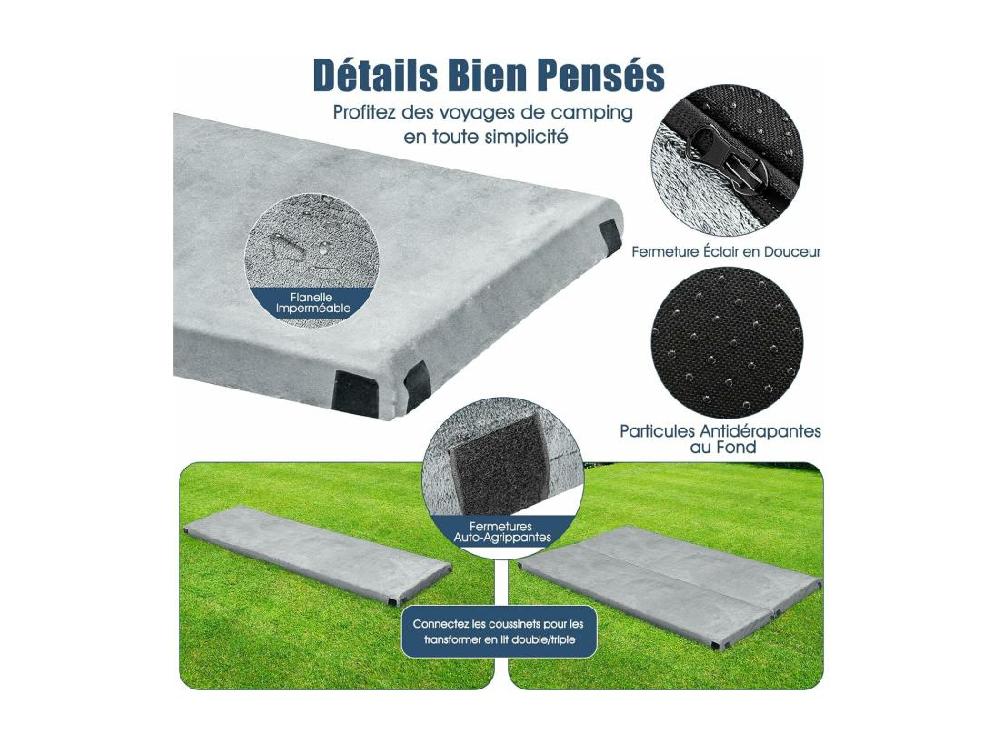 Vente Unique Matelas De Camping En Mousse à Mémoire De Forme Matelas De Couchage Roulable Léger Tissu Détachable Et Imperméable 183 X 62 5 X 6 5 Cm (Gris)