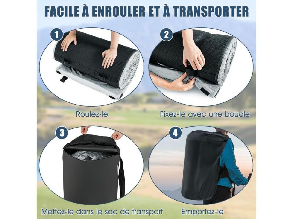 Vente Unique Matelas De Camping En Mousse à Mémoire De Forme Matelas De Couchage Roulable Léger Tissu Détachable Et Imperméable 183 X 62 5 X 6 5 Cm (Gris)