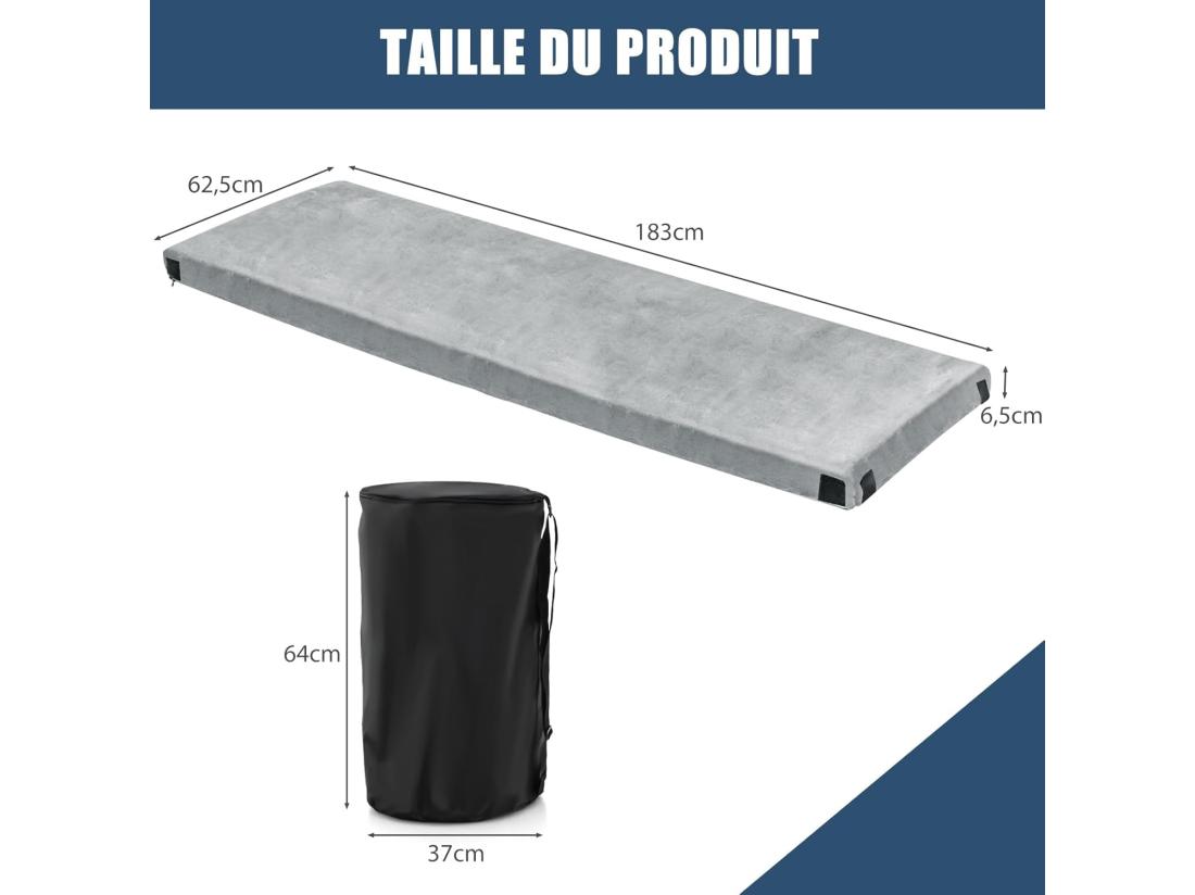 Vente Unique Matelas De Camping En Mousse à Mémoire De Forme Matelas De Couchage Roulable Léger Tissu Détachable Et Imperméable 183 X 62 5 X 6 5 Cm (Gris)