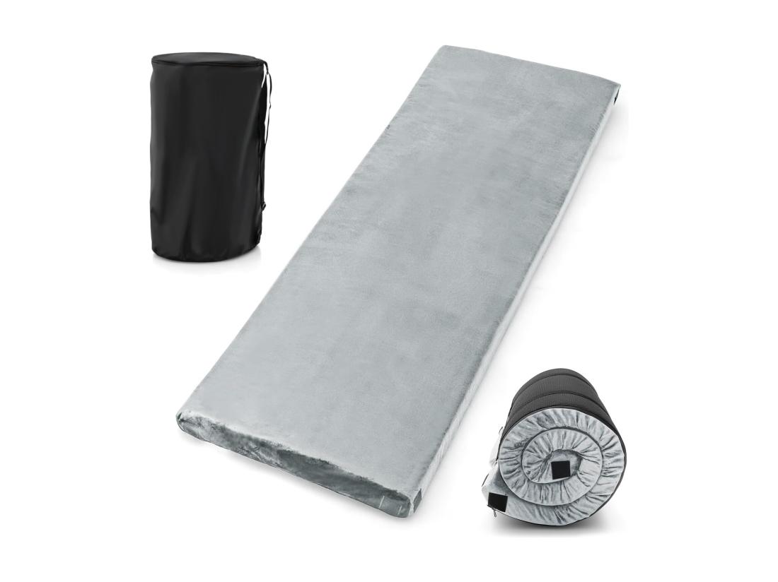 vente unique Matelas de Camping en Mousse à Mémoire de Forme Matelas de Couchage Roulable Léger Tissu Détachable et Imperméable 183 x 62 5 x 6 5 cm (Gris)