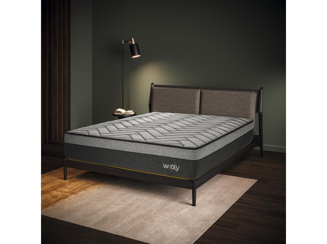 Vente Unique Matelas Wooly Level XL 160x200 Cm - Hauteur 30 Cm - Mousse Gel Rafraîchissant - Mémoire De Forme - Haute Densité - Laine - Latex 70 - Confort Ferme