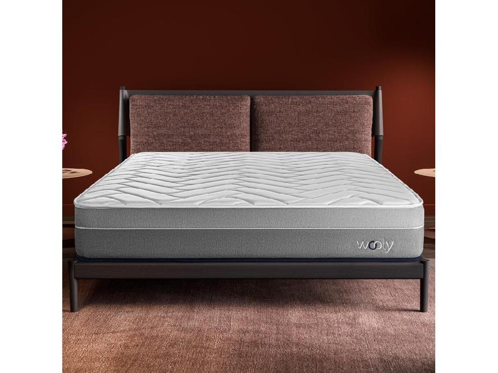 Vente Unique Matelas Wooly Original L 180x200 Cm - 24 Cm - 12 Couches Confort - Mousse Mémoire Carbone - Laine - Latex-HR - 7 Zones - Ferme - Sommeil Réparateur