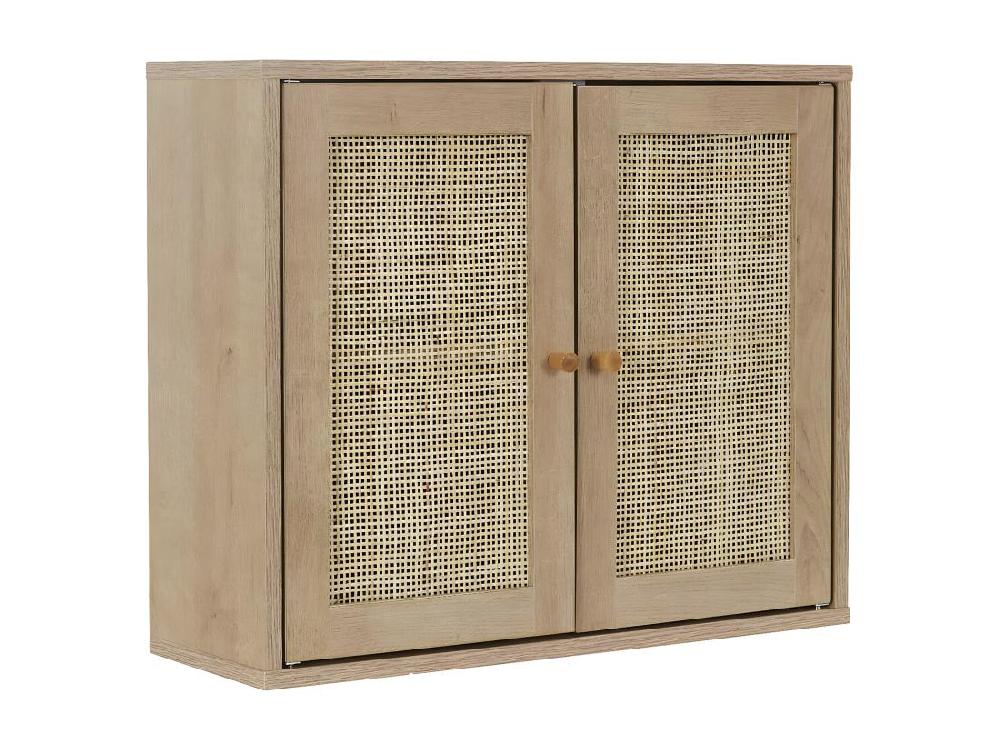 Vente Unique MAYA - Armoire Murale 2 Portes Effet Bois Et Façades Rotin