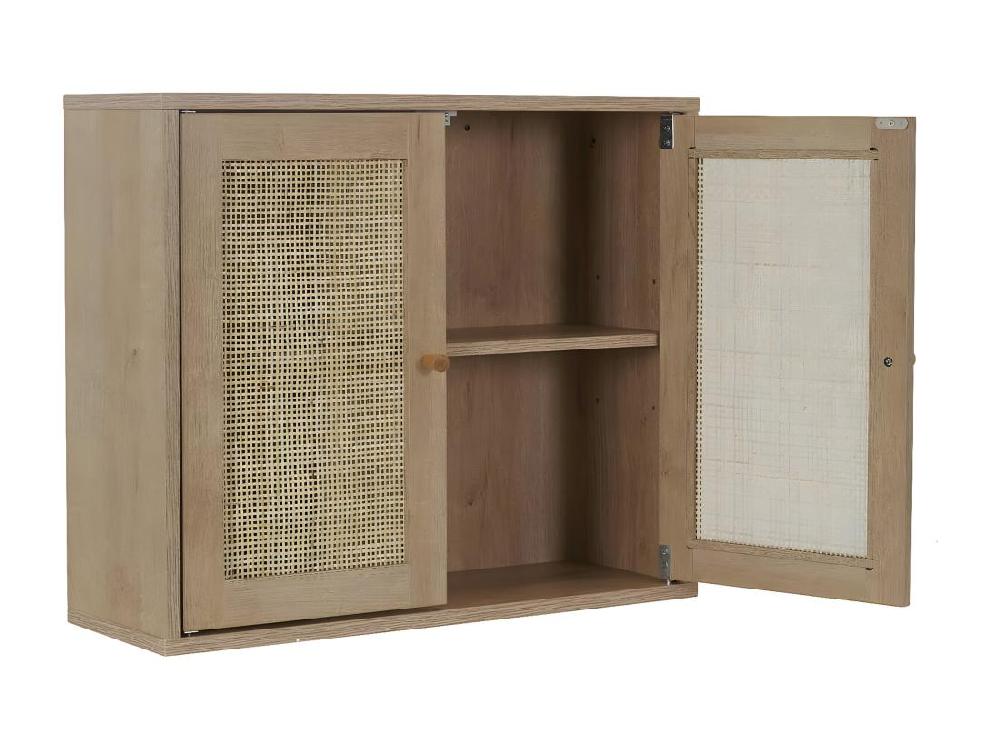 Vente Unique MAYA - Armoire Murale 2 Portes Effet Bois Et Façades Rotin