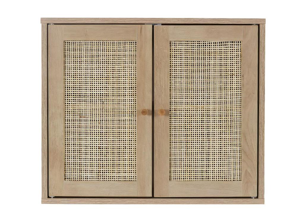 Vente Unique MAYA - Armoire Murale 2 Portes Effet Bois Et Façades Rotin