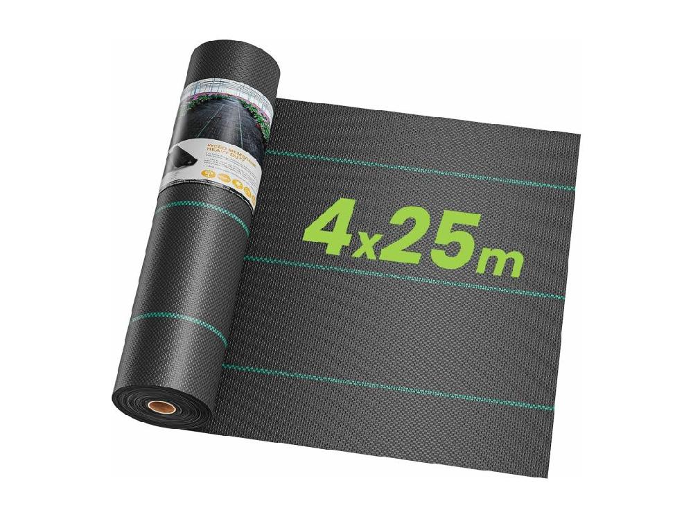 Vente Unique Membrane De Contrôle Des Mauvaises Herbes 4mx25m - Toile De Paillage Pour Serre - Couvre-sol Désherbant - Anti UV Perméable à L'eau