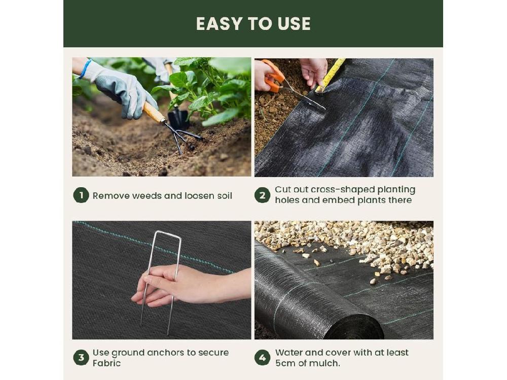 Vente Unique Membrane De Contrôle Des Mauvaises Herbes Pour Serre - Toile Anti Mauvaises Herbes 100 G/m² - Indéchirable Perméable à L'eau - 2x10M