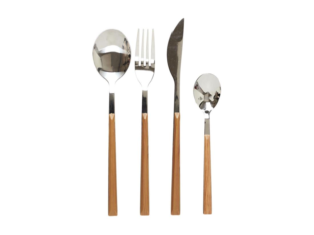 Vente Unique Ménagère En Acier Inoxydable 16 Couverts Collection LUMBER Effet Bois Marron