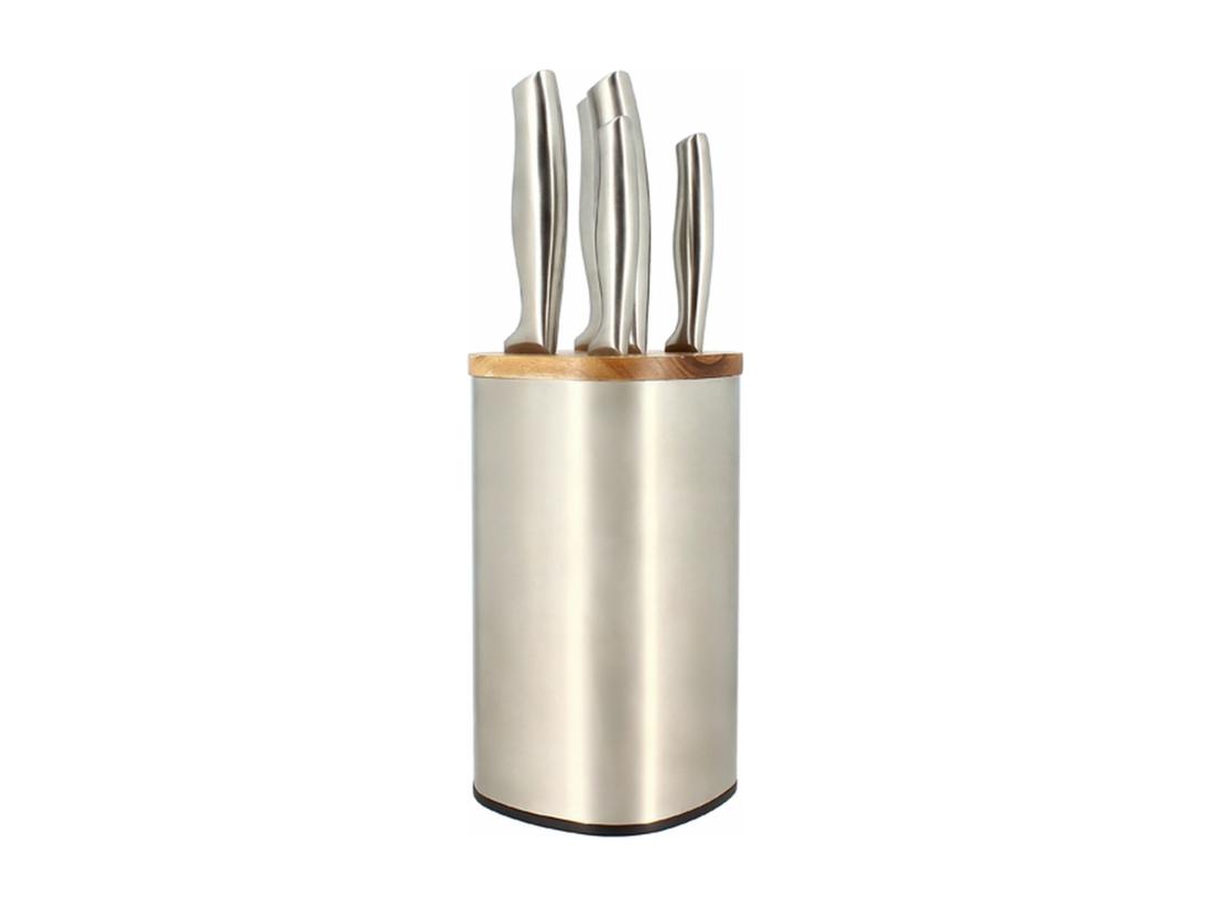 vente unique Menastyl - Bloc A Couteaux 5 Pieces En Acier Inoxydable Et Bois