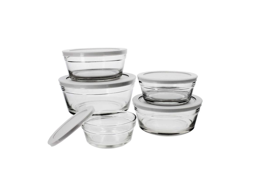 Vente Unique Menastyl - Boite Des 5 Bols Cassis En Verre Sodocalcique Avec Couvercle Gris