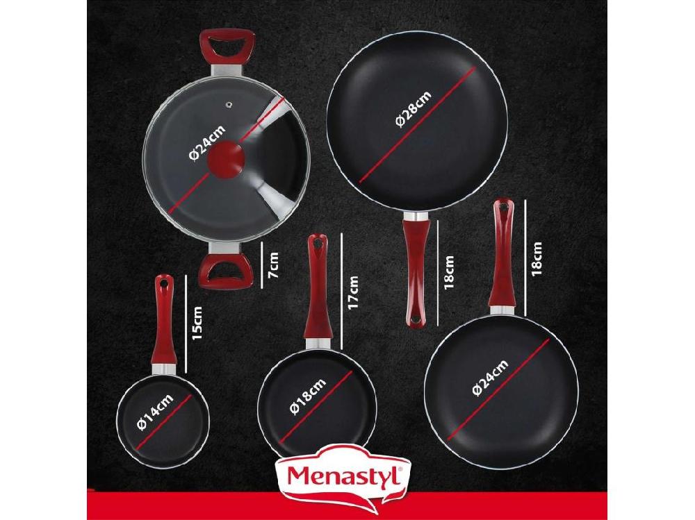 Vente Unique Menastyl - Set 6 Pieces Cerise Casserole Poele Faitout Induction En Aluminium