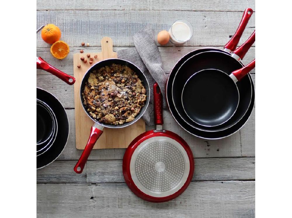 Vente Unique Menastyl - Set 7 Pieces Cerise Casserole Poele Wok En Aluminium Induction