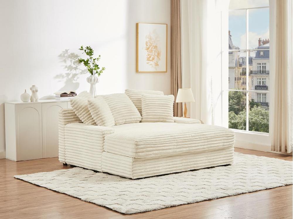 vente unique Méridienne 2 places en velours côtelé grosses côtes beige ESARTO de Pascal Morabito