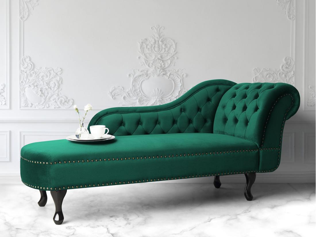 Vente Unique Méridienne à Gauche Chesterfield En Velours Vert NIMES