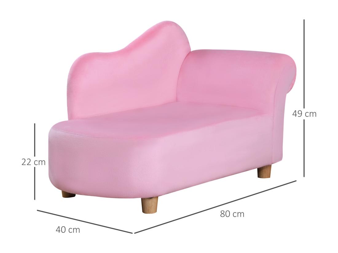 Vente Unique Méridienne Canapé Enfant Design Girly Piètement Bois Revêtement Grande Douceur Toucher Velours Rose