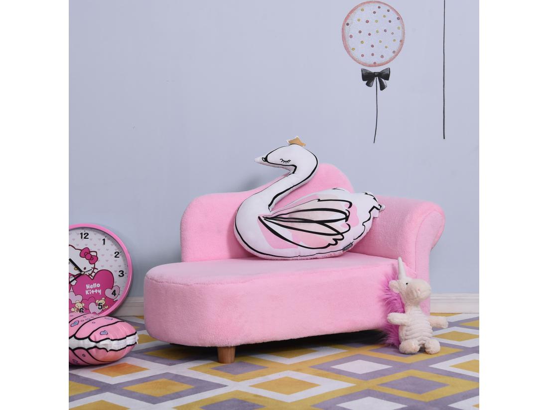 vente unique Méridienne canapé enfant design girly piètement bois revêtement grande douceur toucher velours rose