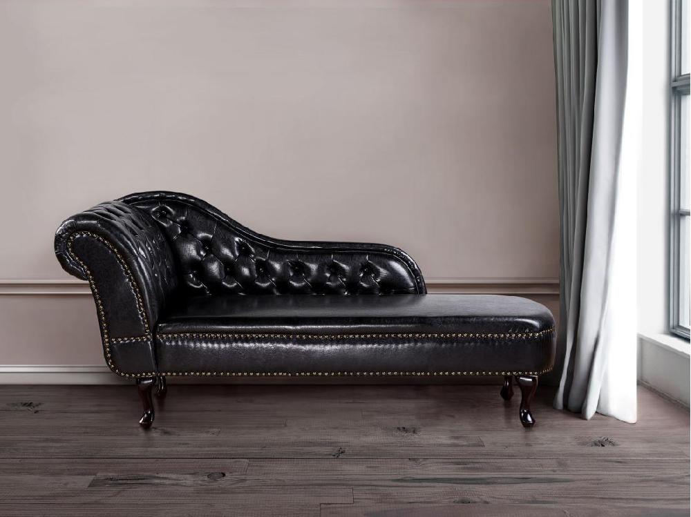 Vente Unique Méridienne Capitonnée En Cuir PU Noir NIMES