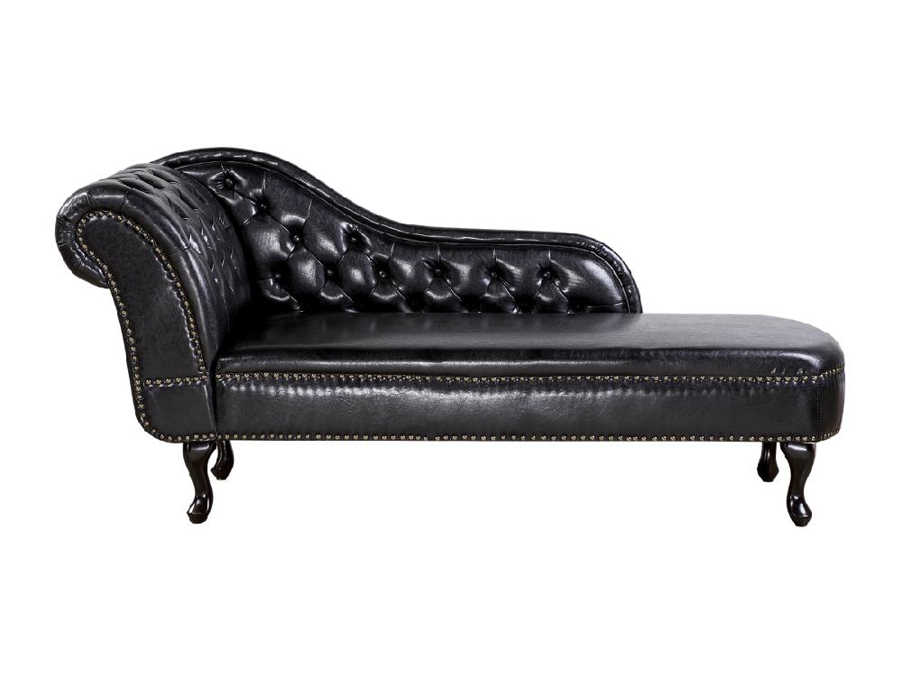 vente unique Méridienne capitonnée en cuir PU noir NIMES