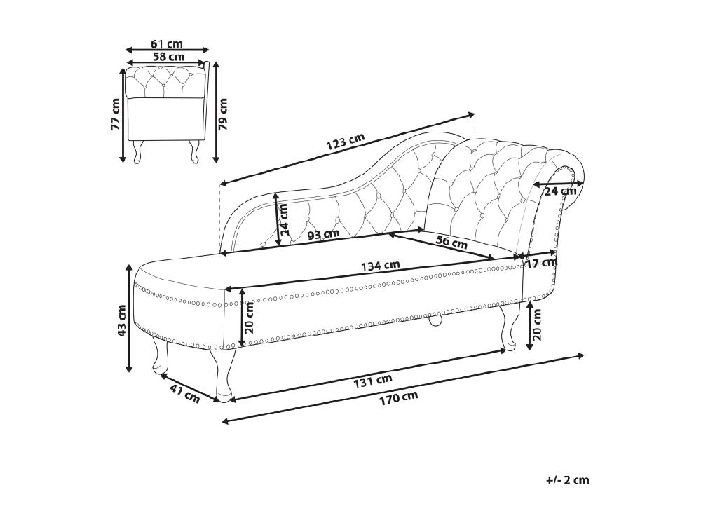 Vente Unique Méridienne Chesterfield Côté Droit En Velours Gris NIMES