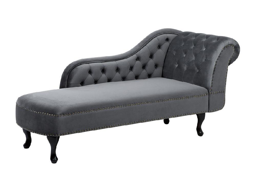 Vente Unique Méridienne Chesterfield Côté Droit En Velours Gris NIMES