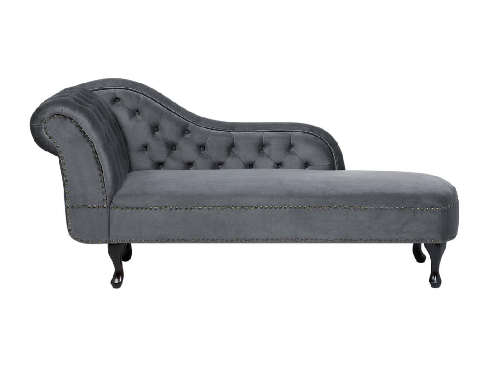 Vente Unique Méridienne Chesterfield En Velours Gris NIMES