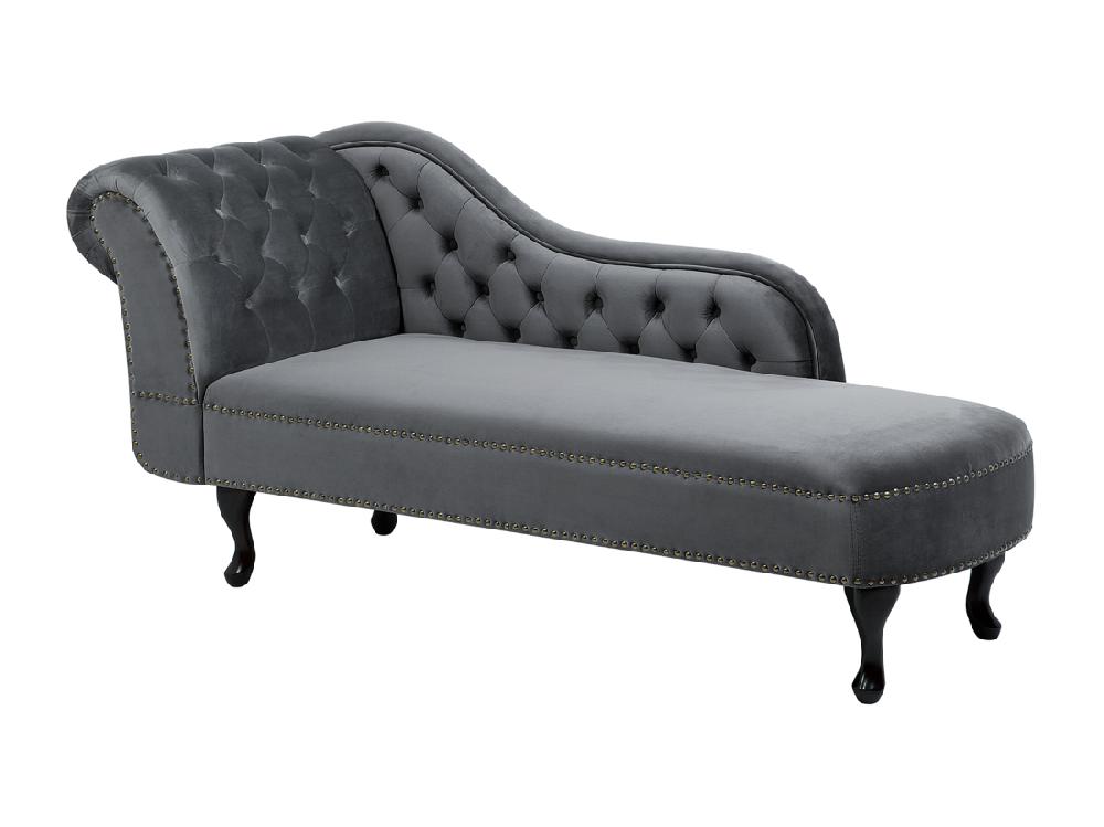 Vente Unique Méridienne Chesterfield En Velours Gris NIMES