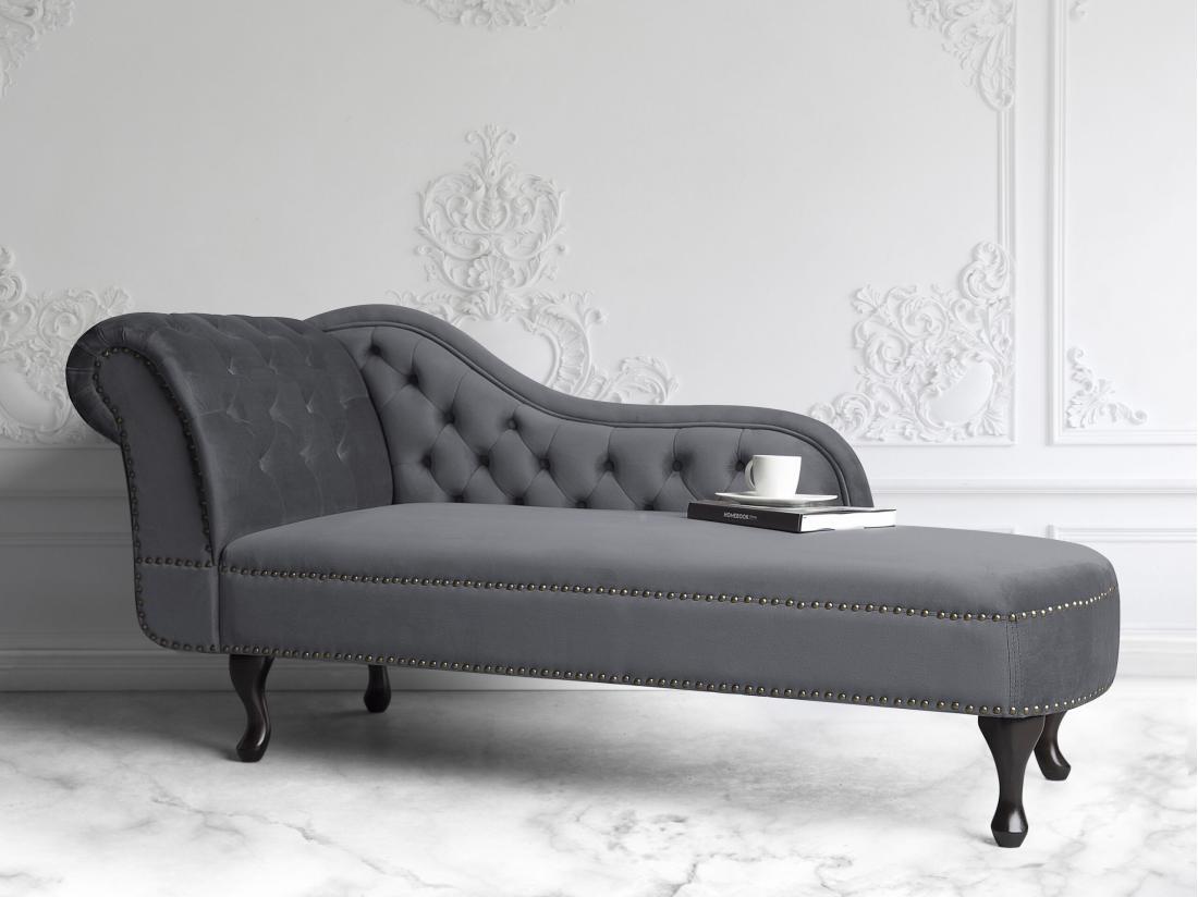 vente unique Méridienne Chesterfield en velours gris NIMES