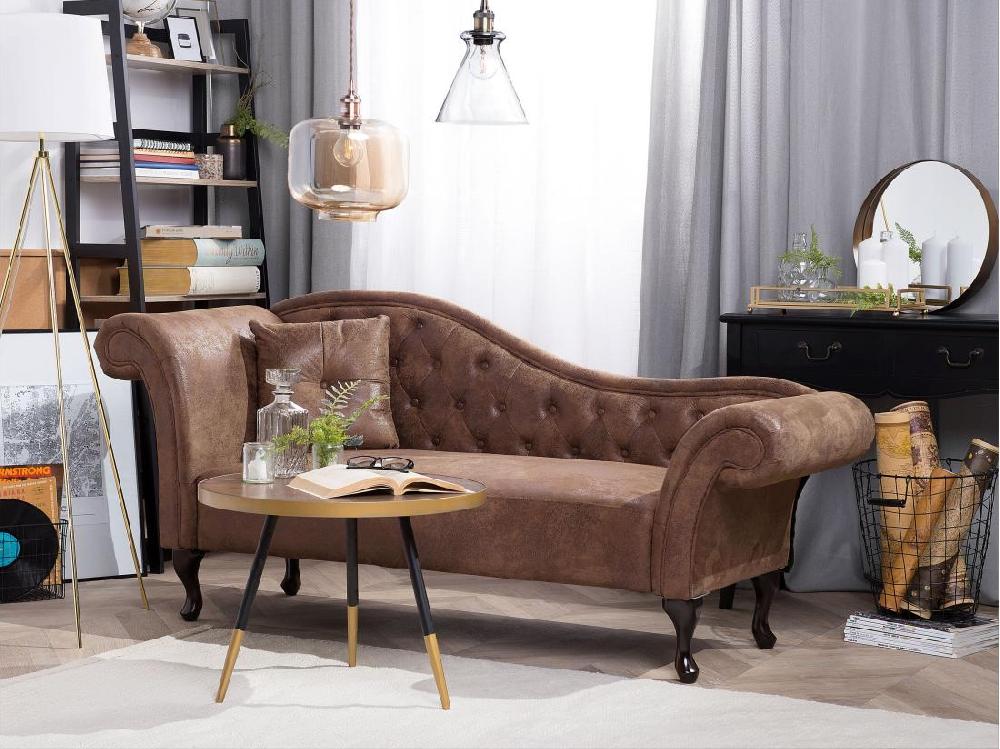 Vente Unique Méridienne Côté Droite En Cuir Suède Marron LATTES