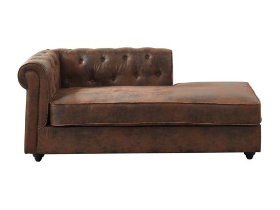 Vente Unique Méridienne Droite Chesterfield En Microfibre Aspect Cuir Vieilli SHIREL