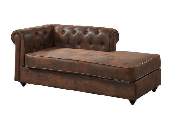 Vente Unique Méridienne Droite Chesterfield En Microfibre Aspect Cuir Vieilli SHIREL