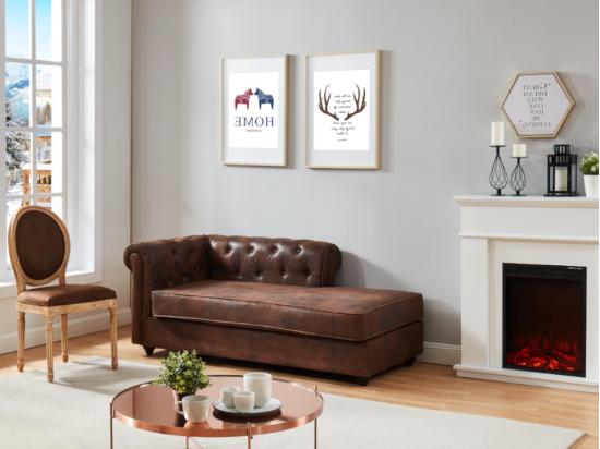 vente unique Méridienne droite chesterfield en microfibre aspect cuir vieilli SHIREL