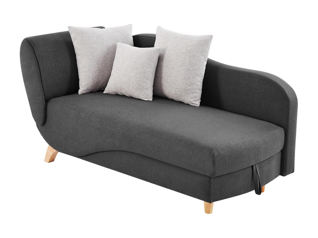 Vente Unique Méridienne Droite Convertible En Tissu Anthracite Avec Coffre De Rangement PENELOPE