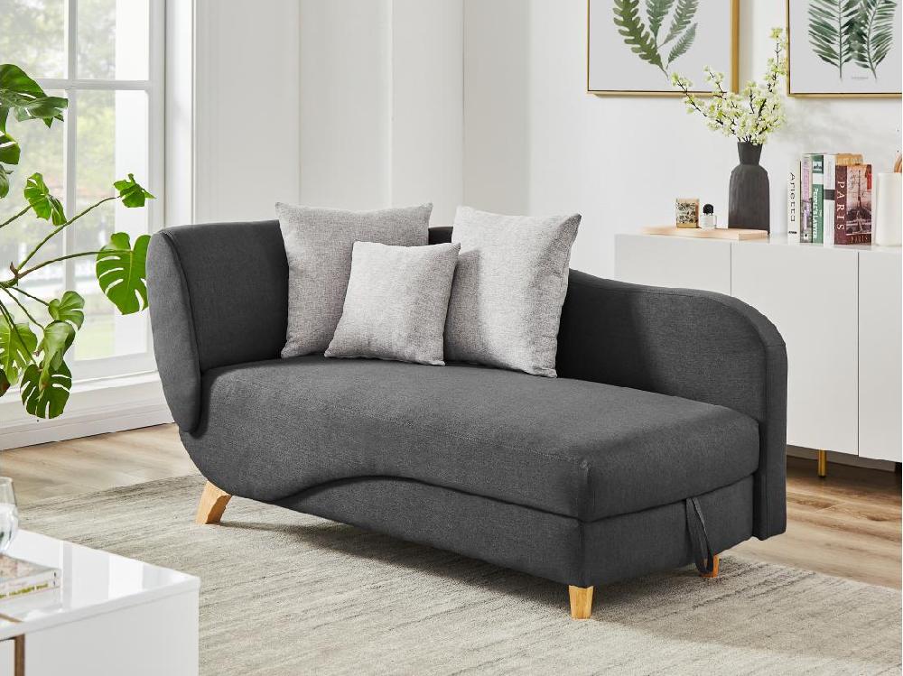 vente unique Méridienne droite convertible en tissu anthracite avec coffre de rangement PENELOPE
