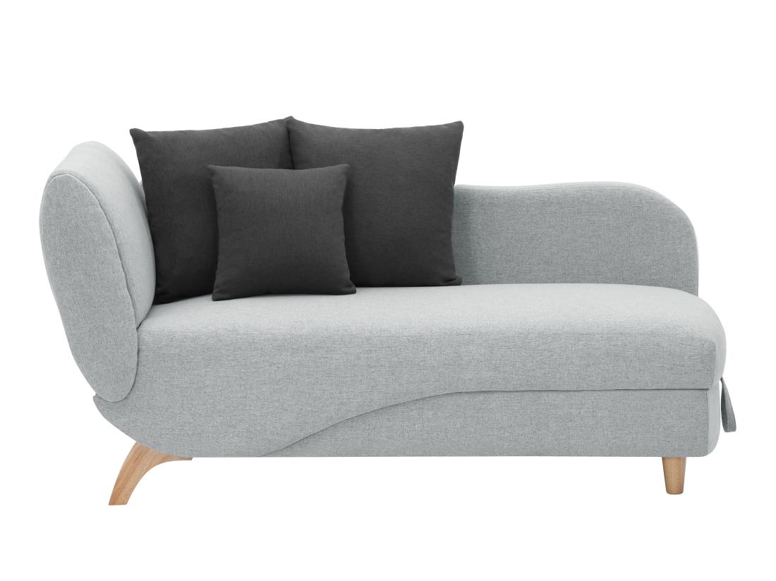 Vente Unique Méridienne Droite Convertible En Tissu Gris Clair Avec Coffre De Rangement PENELOPE