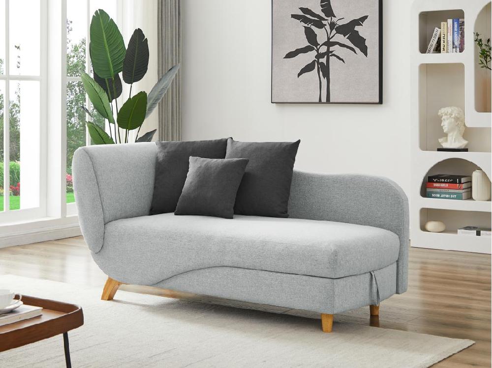 vente unique Méridienne droite convertible en tissu gris clair avec coffre de rangement PENELOPE