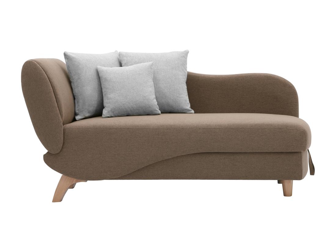 Vente Unique Méridienne Droite Convertible En Tissu Marron Avec Coffre De Rangement PENELOPE