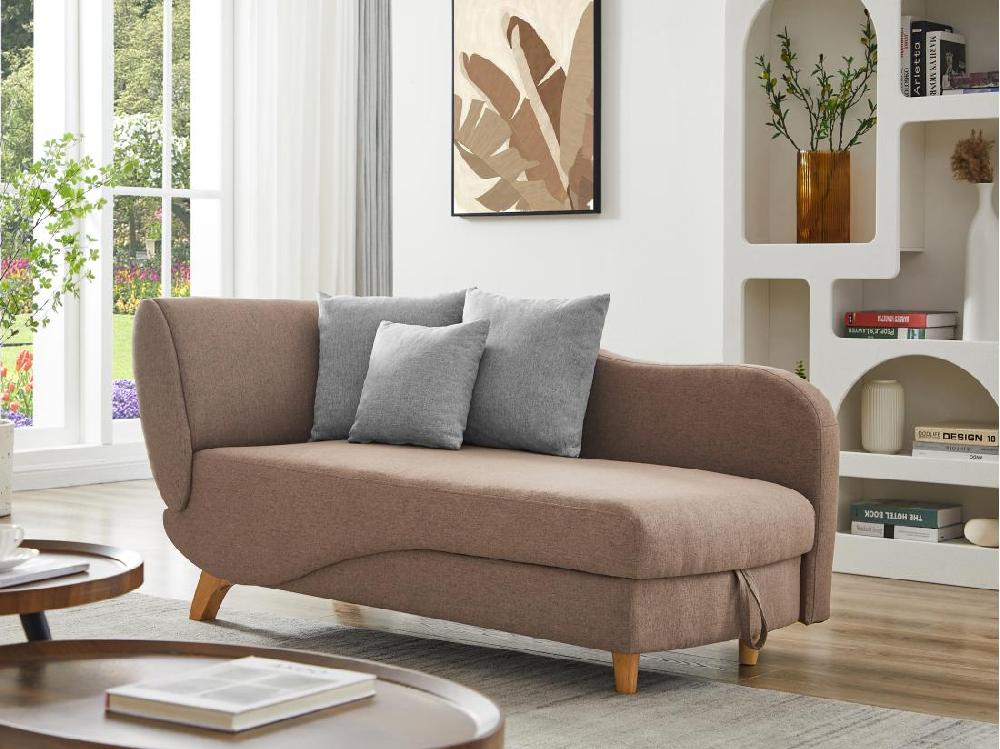 vente unique Méridienne droite convertible en tissu marron avec coffre de rangement PENELOPE